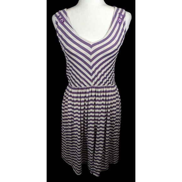 Knitted Dove Cottagecore Purple And White striped Dress With Floral Embroidered - Picture 1 of 11